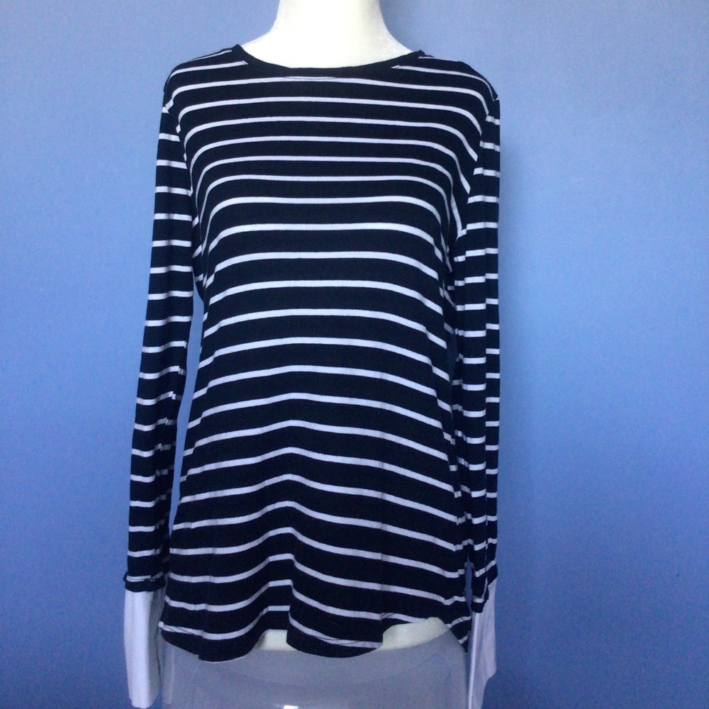 Navy striped top with cuffs by Joe Fresh small size